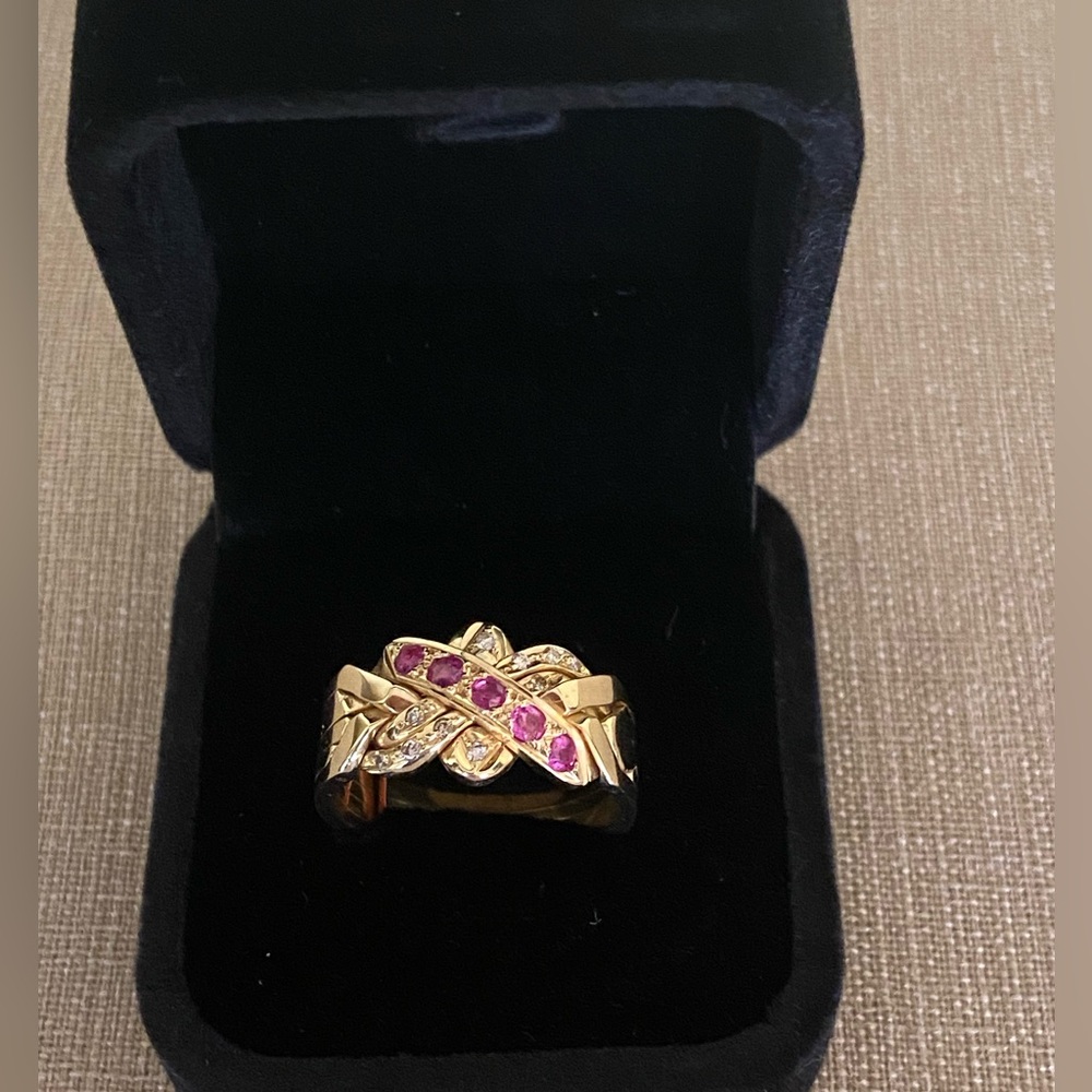 Mens 14K Yellow Gold Five Band Puzzle Ring